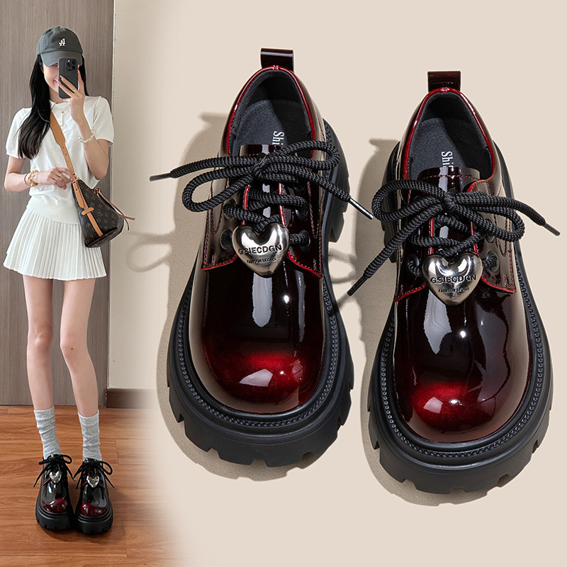 Retro British-Style Women's Shoes with Laces, Thick Soles, Height-Increasing Leather Shoes, Buckle High Heels, Platform Shoes, Fashionable Loafers Retro British-Style Women's Shoes with Laces, Thick Soles, Height-Increasing Leather Shoes, Buckle High Heels, Platform Shoes, Fashionable Loafers