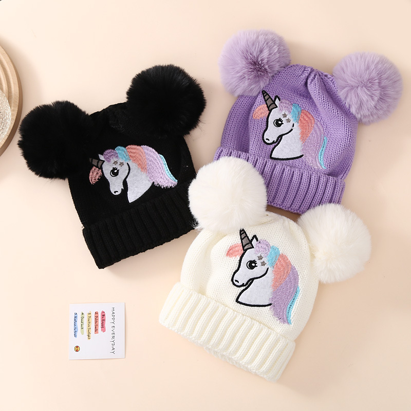 Girl's Basic Unicorn Embroidery Wool Cap display picture 1