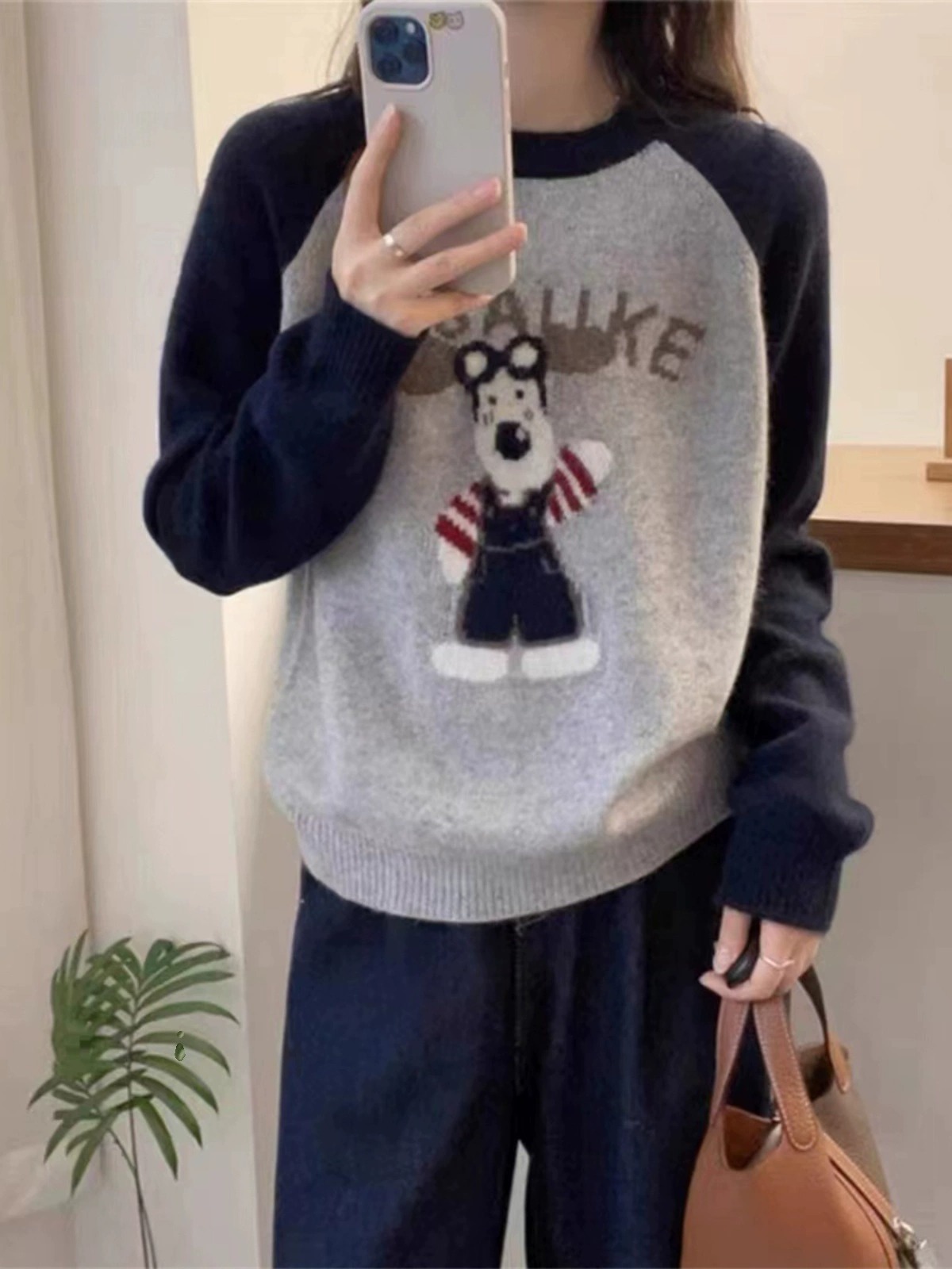 24 invierno Puyuan estilo retro estilo americano cuello redondo blando suéter glutinoso para mujeres 2024 nuevo invierno