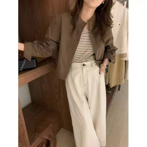 2025 Early Spring New Korean Style Fashion Workwear Jacket Women's Shirt Off-White Khaki Coat Spring and Autumn High-End