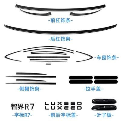 Suitable for Zhijie R7 Modified Black Şüşə kənarı xromları/moldingləri - zhijie-r7-high-gloss-black-car-window-front-lip-rear-lip-lower-skirt-handle-fender-front-and-rear-letter-cover