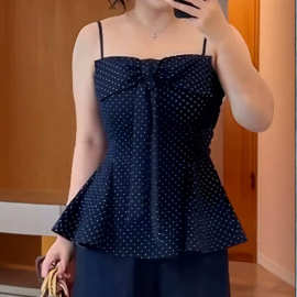 大码韩系减龄叠穿无袖波点吊带女2026夏季胖mm收腰内搭外穿打底衫
