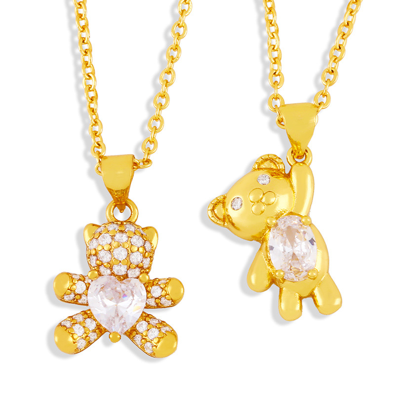 wholesale jewelry bear shape pendant copper inlaid zircon necklace nihaojewelry