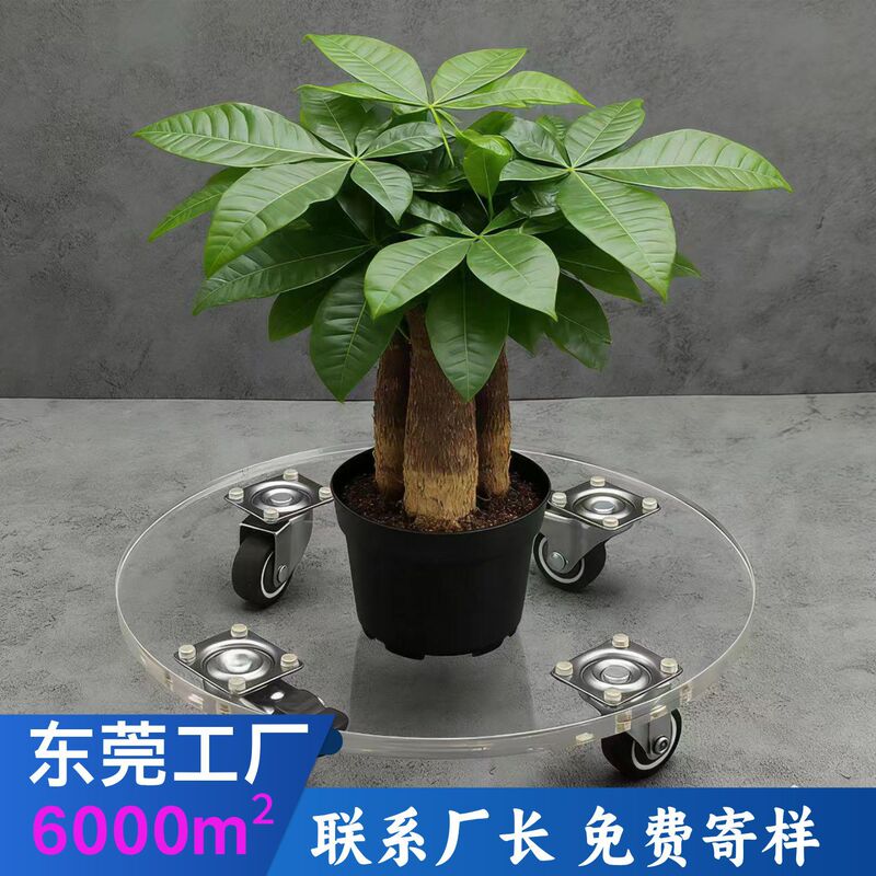 Simple Acrylic Flower Pot with Movable Tray, Wheeled Base, Universal Wheels, Transparent Bottom Stand Simple Acrylic Flower Pot with Movable Tray, Wheeled Base, Universal Wheels, Transparent Bottom Stand