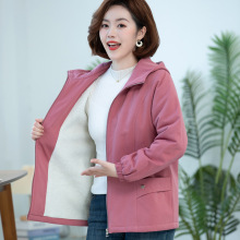 中老年妈妈装全棉短外套女秋冬装加绒连帽上衣宽松大码洋气夹克衫