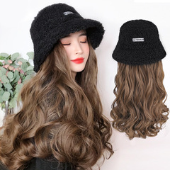 Wig hat, child hat, wig integrated, internet celebrity realistic, detachable, long curly hair, long straight hair, full head round face, winter