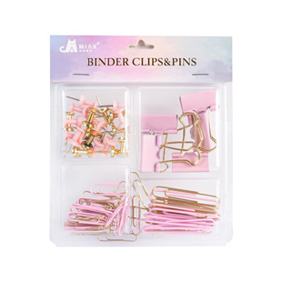 Manufacturer's Hot-Selling Pink Mixed Gold Large and Small Paper Clips Long Tail Clip Office Supplies Set I-Shaped Nail Ticket Clip Wholesale