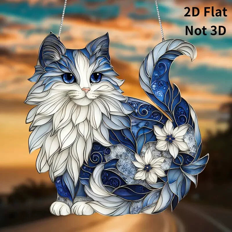 Acrílico transfronterizo gato azul puertas y ventanas colgantes de decoración de pared doméstica colgantes de cadena captador de sol colgantes