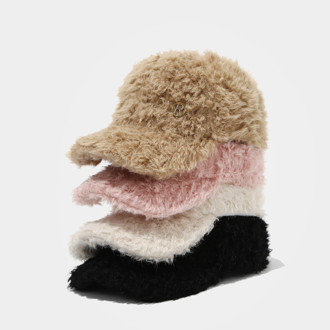 Commerce electrónico transfronterizo nueva letra R engrosada gorra de lengua de lana para mostrar la cara pequeña gorra de béisbol casual de compras de invierno al aire libre