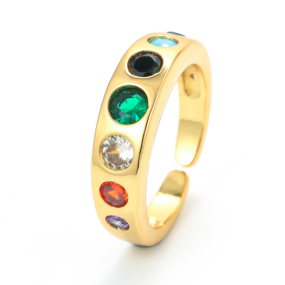 4g Weight Zircon Inlay Material Vintage Micro-inlaid Color Zircon Opening Adjustable Copper Ring Wholesale Nihaojewelry