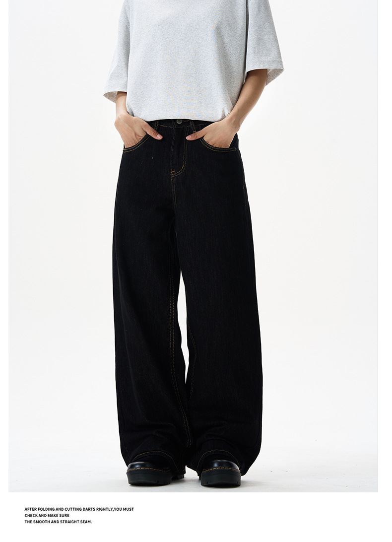Men's American Vintage Straight Leg Jeans Classic Deep Blue And Black Denim Pants for Relaxed Fit_viptrois.com