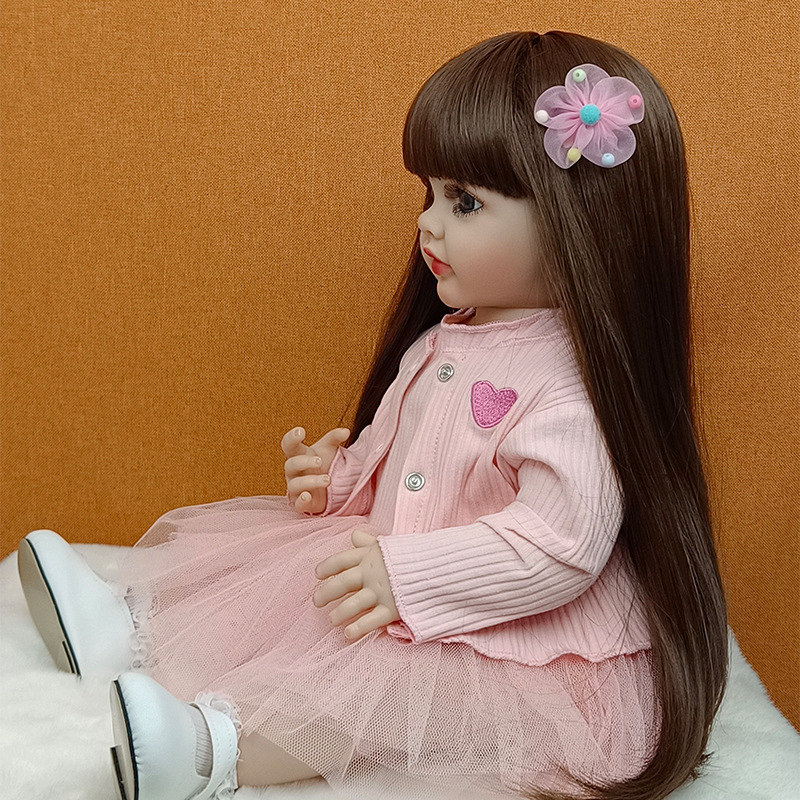 Simulación bebé muñeca de juguete de goma suave falda Rosa pierna recta Dudu renacer Muñeca puede entrar en el agua para acompañar muñeca