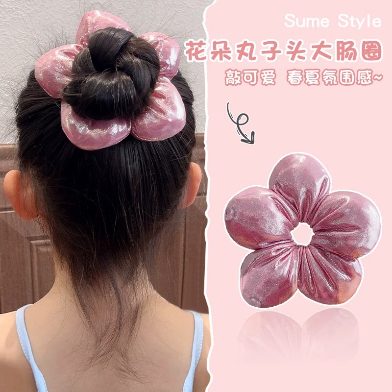 Primavera y verano para niños coreanos, algodón, cola de caballo, cuerda para la cabeza, tela para padres e hijos, flor de cinco pétalos, anillo para el cabello, sombrero de círculo de intestino grueso