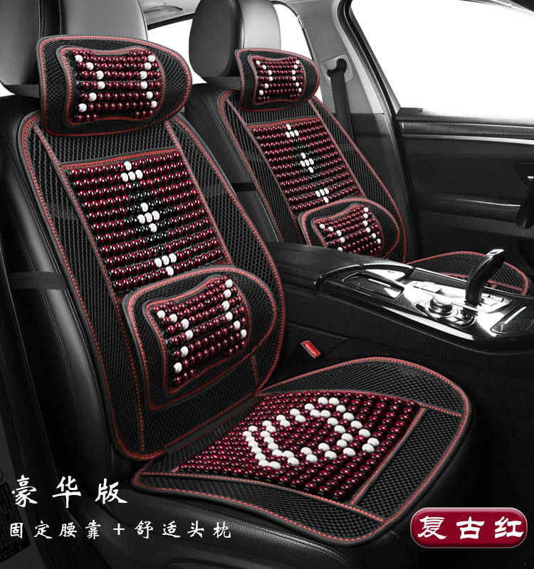 Chinese Knot Wooden Bead Car Seat Cushion for Summer, Single Piece for Trucks and Sedans, Breathable and Ventilated Waist Support Pad for Summer