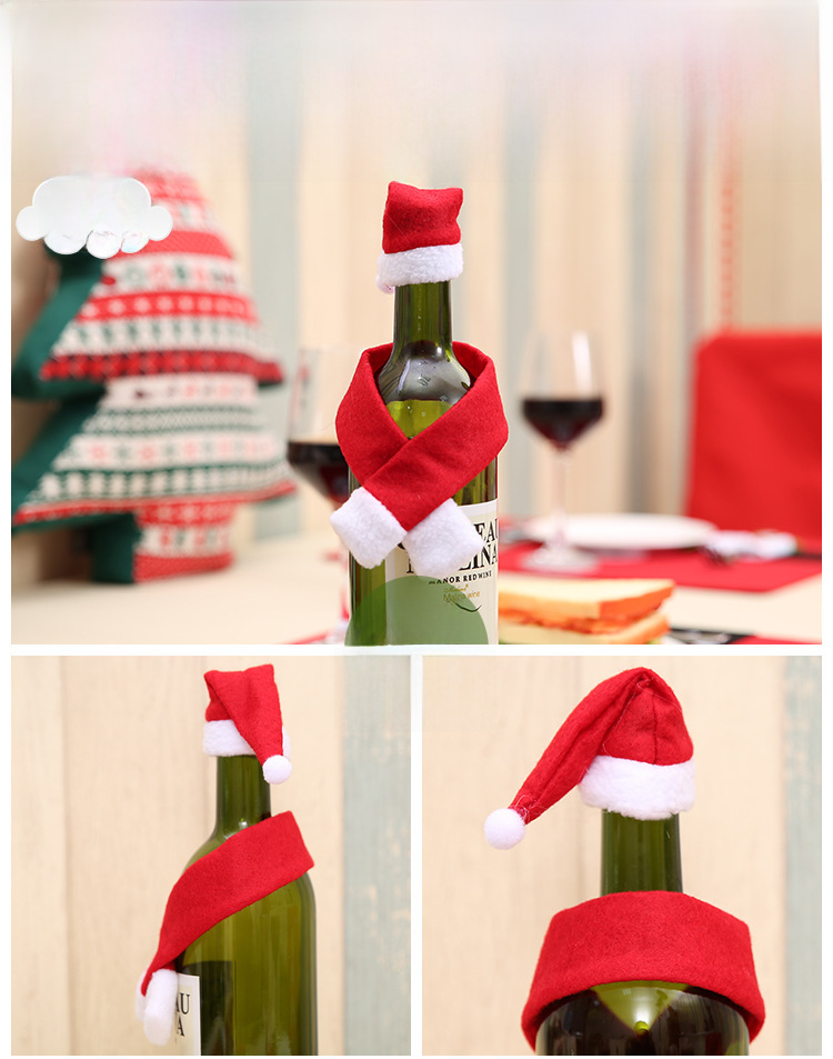 Popular Christmas creative household supplies non-woven scarf + hat wine bottle decoration Christmas wine bottle decoration wholesale_voghion.com