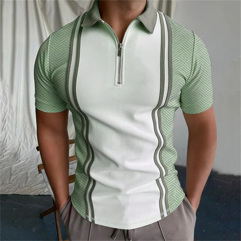 new independent station men's golf polo shirt patchwork striped short sleeve t-shirt top_voghion.com