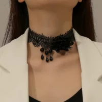 Новый стиль трансграничной моды черный кружевной цветок ошейник с бахромой кулон хэллоуин короткое ожерелье шея шея цепи