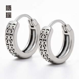 PS1170 10mm Ear Ring Titanium Steel Cast Jewelry Geometric Pattern for Old Ear Buckle Cross Border Piercing Earrings