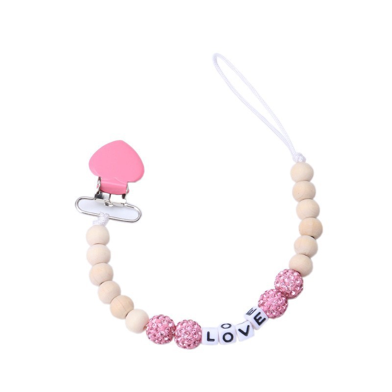 New Export Heart-Shaped Pacifier Clip Chain Wooden Anti-Fall and Anti-Lost Chain Soothing Teether Chain