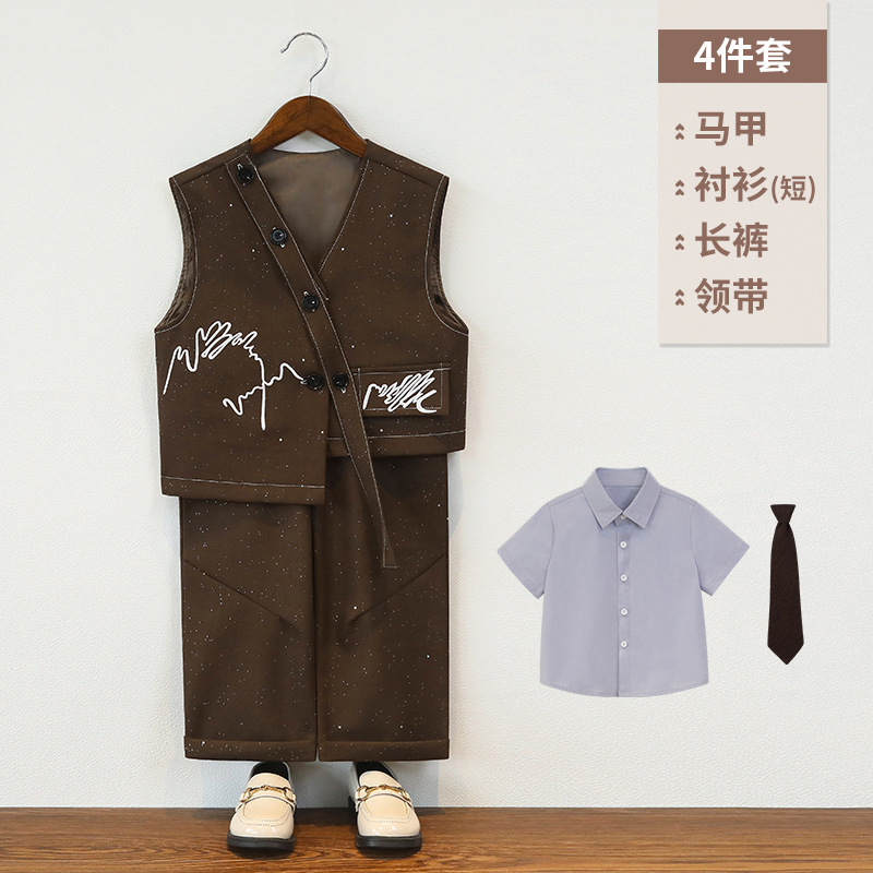 儿童西装复古满天星刺绣马甲男童设计感时尚西服外套花童周岁礼服|undefined