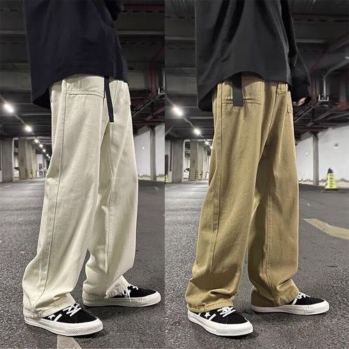 Men's Autumn Trendy Streetwear Loose Japanese Retro Straight Wide Leg Pants for Spring and Autumn Casual Long Pants