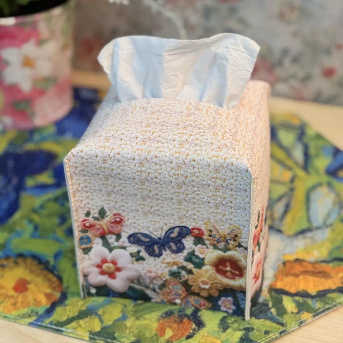 立体印花油画风高档桌面纸巾盒客厅抽纸盒皮质纸巾套车载防水加厚