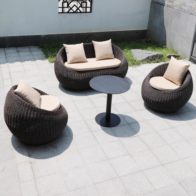 Balcón al aire libre sofá tela de caña mesa de té combinación de caña ocio al aire libre patio silla de caña jardín al aire libre muebles tejidos