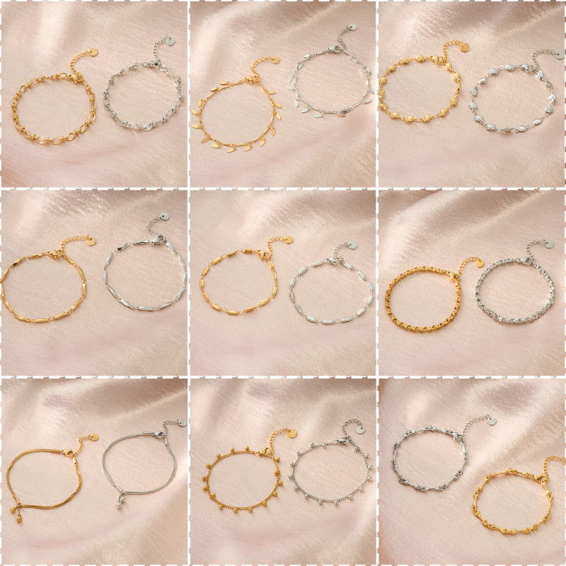 Stainless Steel Bracelet Women's Bone Geometry Retro Titanium Steel Bracelet High Ins French Style Star Oval Zipper