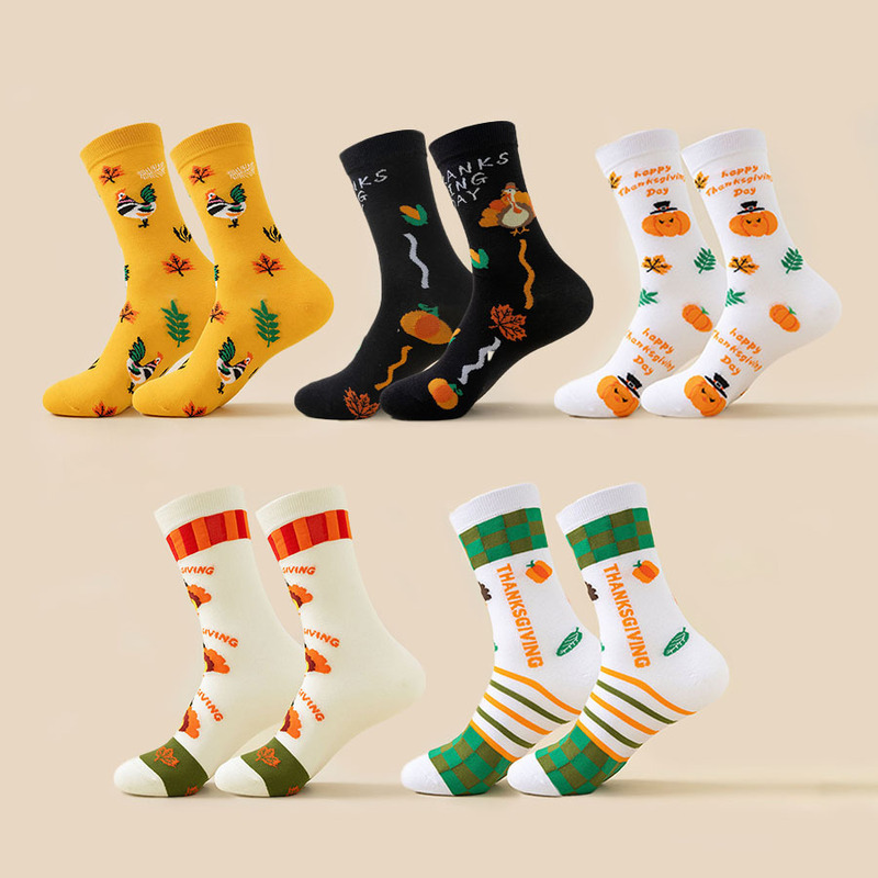 Cross-Border Popular Thanksgiving Socks Fashionable Mid-Calf Socks