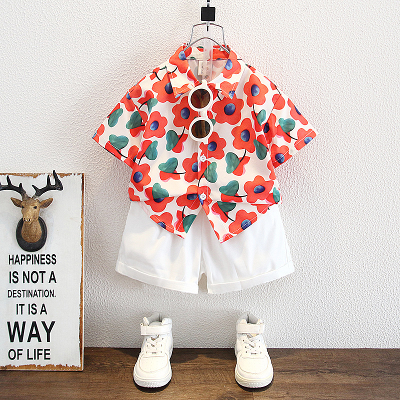 8144 Traje de verano para niños 2025 Nuevo estilo para niños Camisa y pantalones cortos Traje de dos piezas Ropa de verano para bebés Trendy