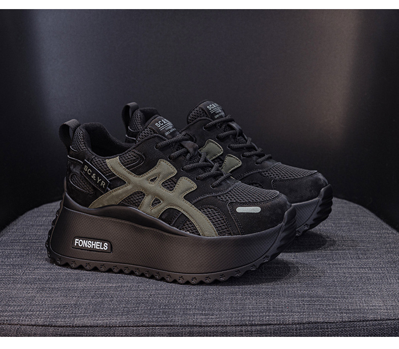 Giày sneaker nữ đế dày phong cách retro dành cho người dáng nhỏ, giày dad hot trend thu 2026, tăng chiều cao — M2933-1 màu xám đính kim cương, M2933 màu đen, M2933 màu nâu, M2933-1 màu đen đính kim cương chi tiết 41