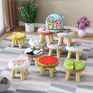 Mushroom stool fabric solid wood cartoon children's low stool adult small bench living room round shoe changing stool mushroom stool minimalist 3