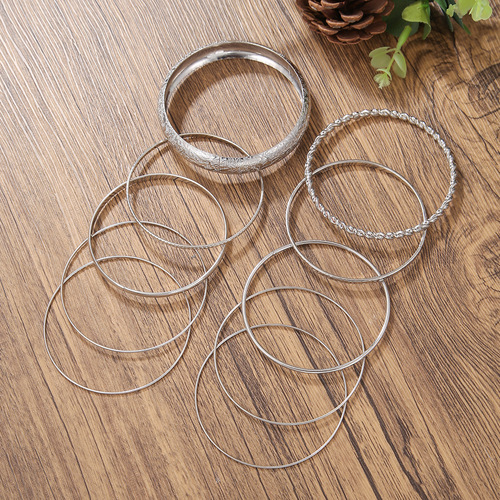 Geometric Metal Bracelet Set for Women - Bohemian Retro Style, 10 Pieces per Set