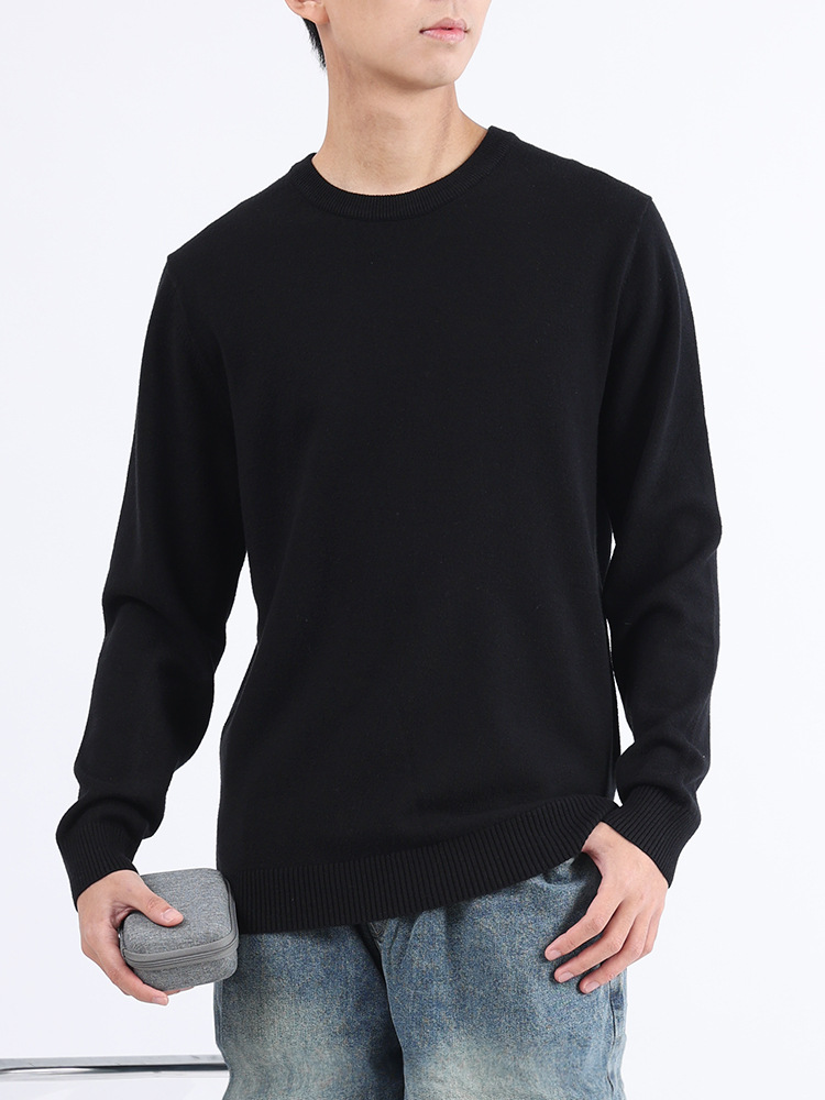 Uniqlo ropa de invierno para hombres, suéter, camiseta de punto de cachemira caliente, camiseta de fondo de color sólido, manga larga, hombre
