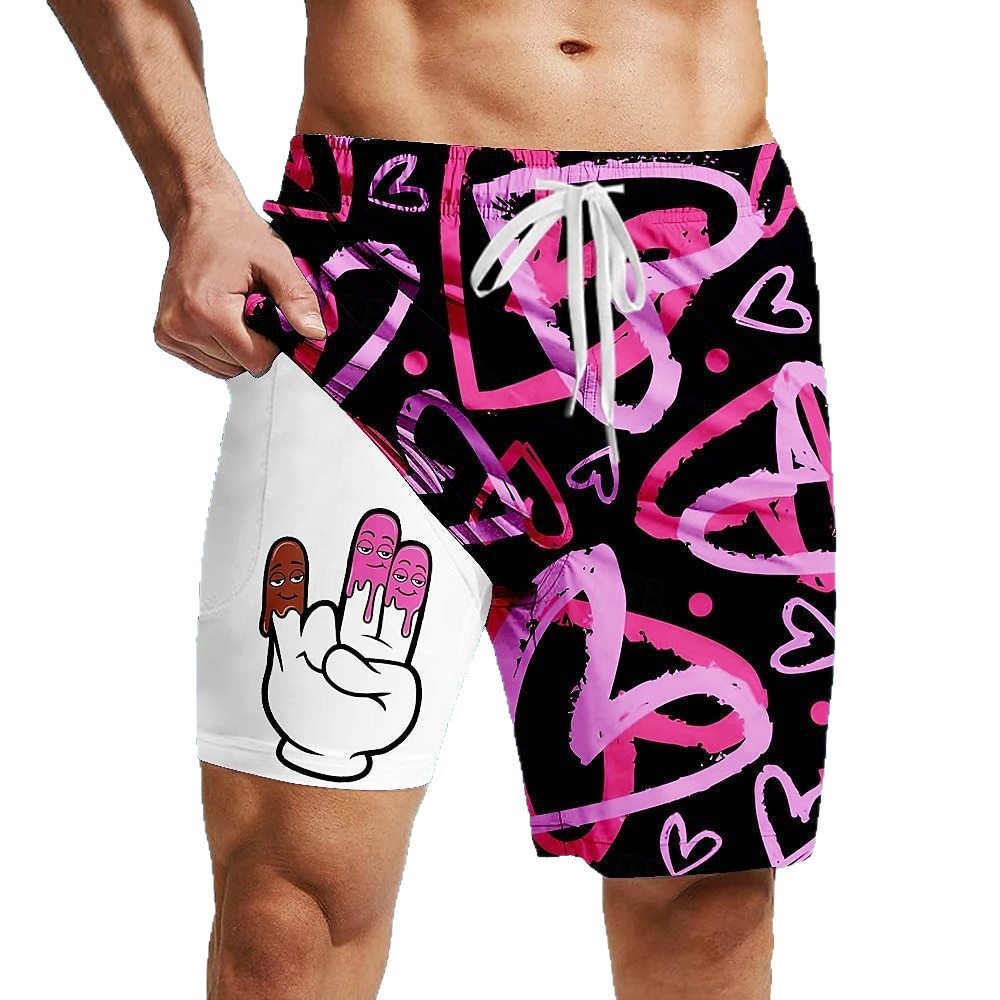 Men's Clothing Casual Loose Fit 3D Printed Swim Shorts Double Layer Beach Shorts_viptrois.com