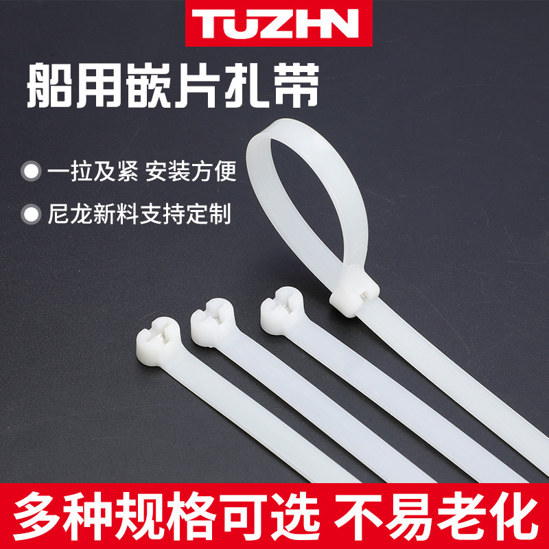 船用嵌片扎带4*200mm尼龙新料黑白扎带304不锈钢嵌片束线带多规格