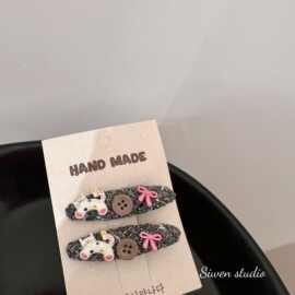 韩国东大门新款发夹可爱猫咪个性独特纽扣小香风刘海边夹碎发夹