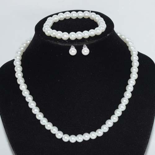 European and American wedding gift faux pearl three-piece jewelry set, bride's faux pearl necklace bracelet earring set