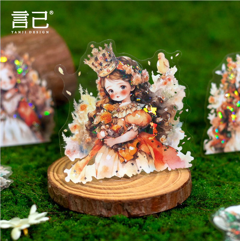 옌지 콜드 스탬프 PET 스티커 팩 리틀 프린세스 시리즈 10장 6종 외계인 귀여운 소녀 테마 스티커