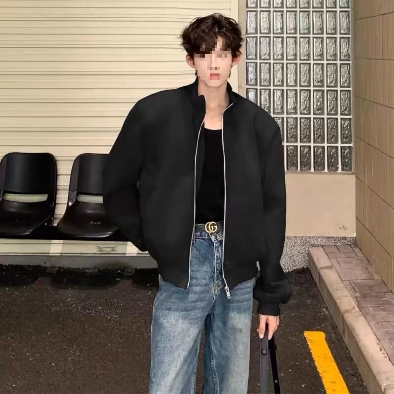 Floral Gray Niche Design Padded Shoulder Jacket Men's Silhouette Short Flight Jacket Spring Handsome Padded Shoulder Jacket