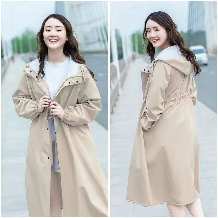 Cross-border largo impermeable windbreaker mujer cintura delgada adulto impermeable a prueba de lluvia a prueba de viento impermeable integrado al por mayor