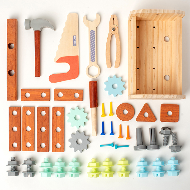 Juguete de destornillador de imitación para niños, juego de herramientas de madera con tuercas y tornillos, regalo para niños.