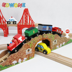 EDWONE Three Bridge Wooden Track Train Toy Electric Track Car Children's Wooden Toy E17P04