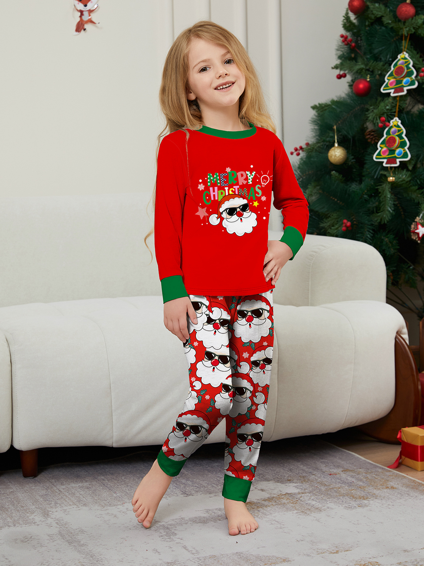 Christmas MerryChristmas family set a family of three or four white beard Santa Claus printed suit_voghion.com