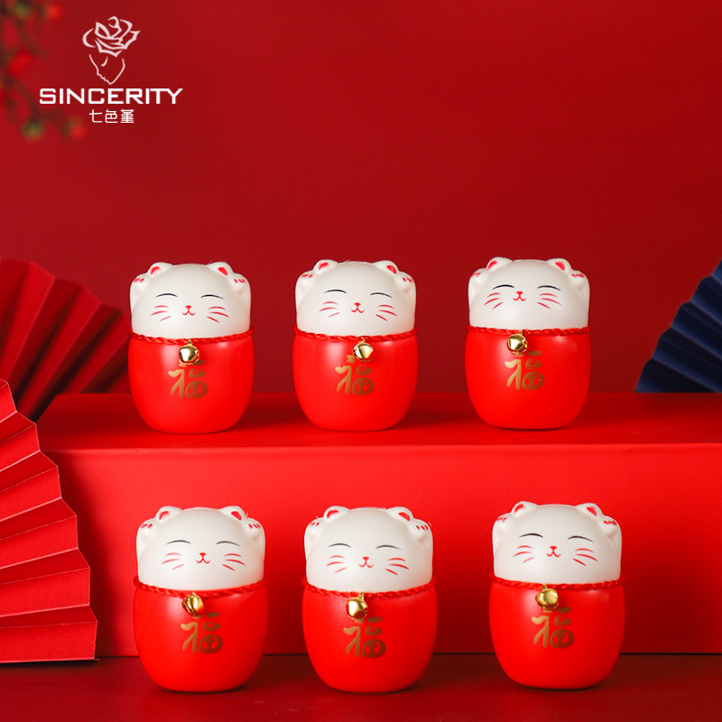 Siete colores cordier rojo para atraer la fortuna gato decoración festiva barril rojo colgante hibisco accesorios de flores de Año Nuevo decoración floral