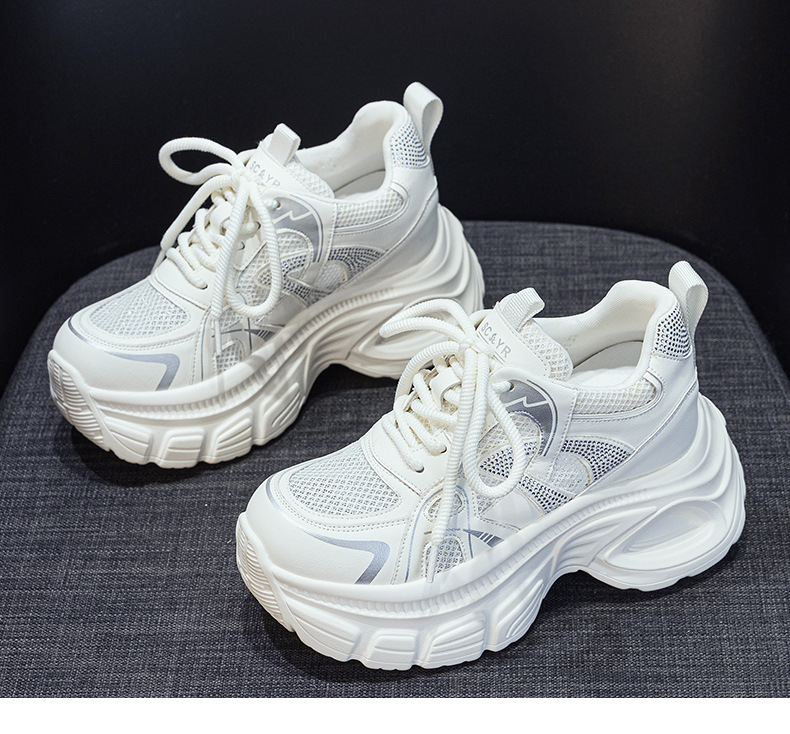 Giày sneaker dad đế dày nữ lưới thoáng khí tăng chiều cao đính đá — M2833 màu be, M2833 màu bạc chi tiết 25