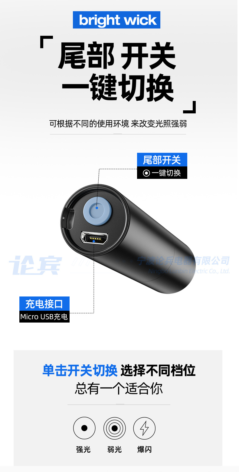 Built-in battery USB charging portable small flashlight, outdoor multi-functional mini gift lamp, strong light LED flashlight pic 7