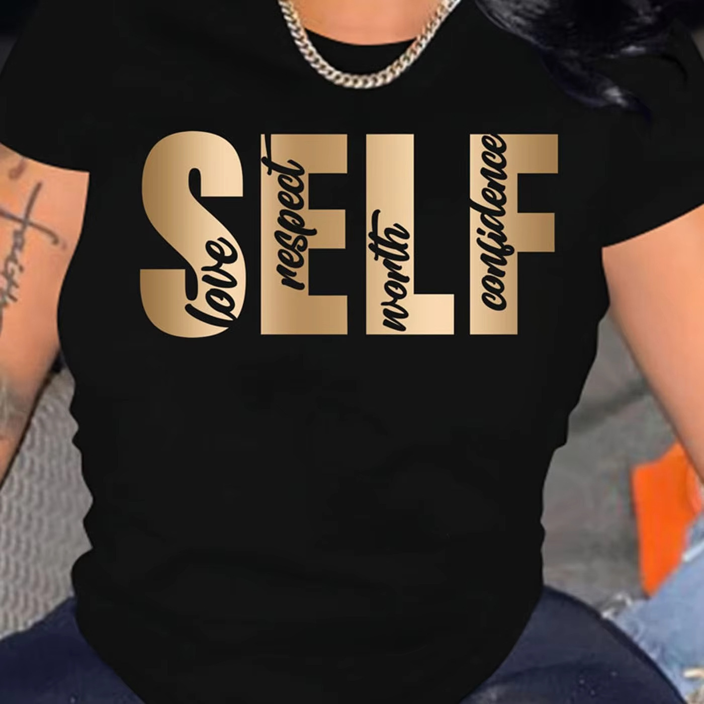 国际站欧美外贸SELF女装夏季个性字母印花T恤宽松短袖上衣服装