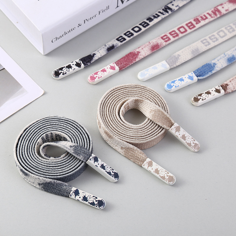 跨境新款脏脏绳48#单纱印花五金头空心扁绳运动裤速干裤腰绳批发