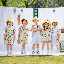 夏季新款度假风兄妹装圆点衬衫男女童连衣裙摄影写真服可爱舞蹈服